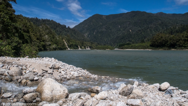 Looking upstream of the Karamea River over the Virgin Creek delta