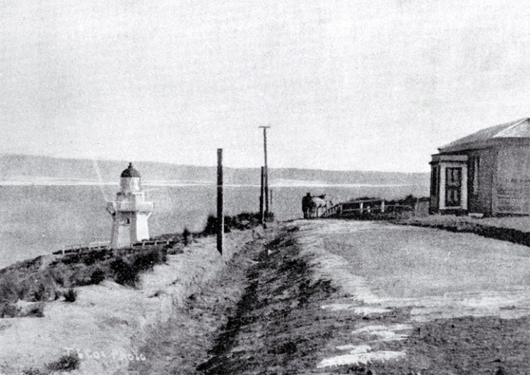 Photo of the lighthouse in its origination position in 1898. Photo courtesy christchurchcitylibraries.com